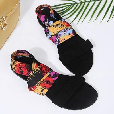 China New arrival fashion trend women's color lace-up sandals PU flat sandals for women and ladies fashionable sandals for sale