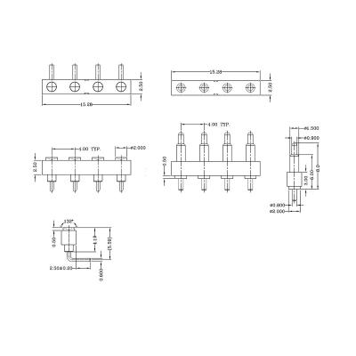 China Spring Loaded Pogo Connector Pin Connector 4 Pin Pitch 4.0 Mm Through Holes PCB Solder Header Male Pin Female Target Contact Right Angle for sale