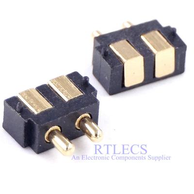 China 17.8mm Height SMT Pogo Pin Connector 2 Spring Terminal 2.5mm Grid 5.5mm Height PCB Mount Right Angle Surface Pitch 2.5mm for sale