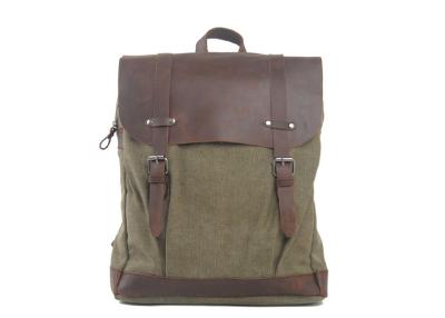 China CL-520 Army Green Vintage Leather Canvas Bag Computer Backpack for sale