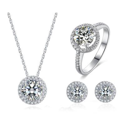 China CLASSIC White Gold Plated 1ct 6.5mm Moissanite Jewelry Necklace and Ring, and 0.5ct 5mm Moissanite Earrings Jewelry Set for sale