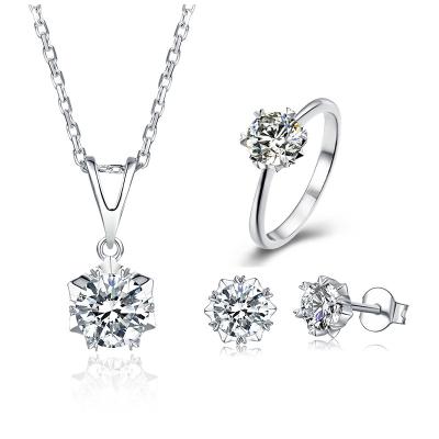 China CLASSIC hot sale 1ct moissanite jewelry 925 sterling silver earring ring necklace moissanite jewelry set for women wedding engagement for sale