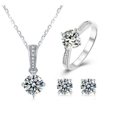 China CLASSIC Customize OEM Moissanite Diamond Pendant Necklace Earring Stud 925 Sterling Silver Wedding Jewelry Set for Women for sale