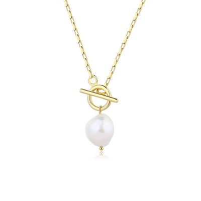 China Vintage 925 Sterling Silver Gold Plated Chunky Baroque Freshwater Pearl Necklace With Chain OT Necklace Women for sale