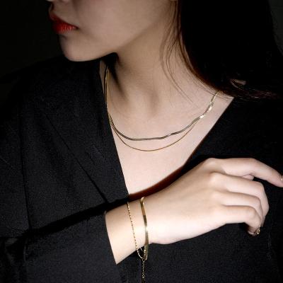 China Simple Design Fashion Jewelry Punk Gold Plated Double Layer Circle Pendant Chain Necklace For Women for sale