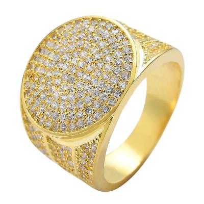 China Hip Pop Wholesale 14k 18K Gold Plated Hip Ring Men Ice Diamond Fashion Cubic Zirconia Real Gold Ring Men's Ring for sale