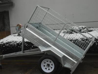 China Car trailer drawbar steel wire winch longer and tilting trailer, manual tilting cage trailer for sale