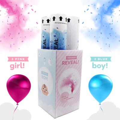 China Biodegradable Powder Baby Shower Party Decoration Pink and Blue Gender Reveal Party Paper Confetti Cannon for sale