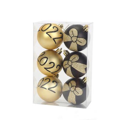 China Gold 2022 Happy New Year Plastic Black Christmas Tree Ornament Plastic Christmas Ball for sale