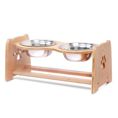 China 100% Eco-friendly Animal Pet Feeders Premium Quality Pet Feeder Portable Wooden Bamboo Bowl Feeder for sale