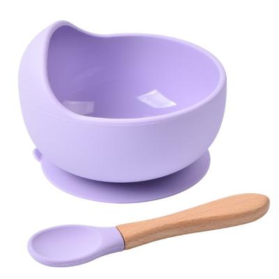 China Contemporary Food Grade Silicone Infant Feeding Supplies Kids Eating Training Bowl Spoon Baby Tableware Set for sale