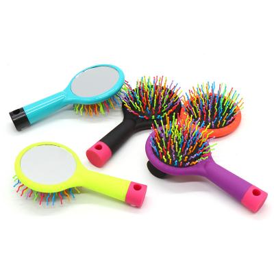 China Wholesale Cheap Multifunctional Plastic Cushion Rainbow Massage Hair Brush With Mirror for sale