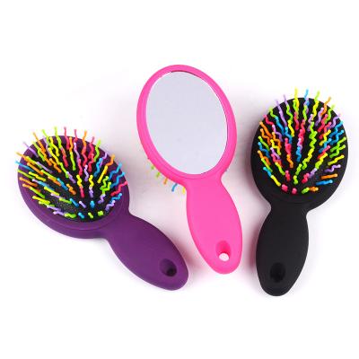 China High Quality Cheap Wholesale Rainbow S Type Rubber Cushion Finish Plastic Comb With Mirror for sale