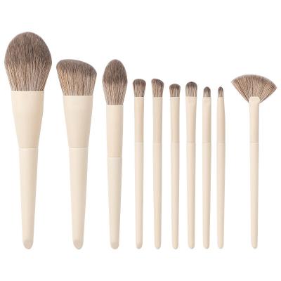 China Angular Blush High Quality Wood Handle Nylon Hair Wholesale Cosmetic 10pcs Set Brush for sale