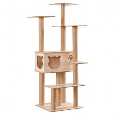 China Breathable Nanjing Hanshi Manufacturing Pure Solid Wood Cat Tree Nest Cat Climbing Frame Wholesale Price Cheap for sale