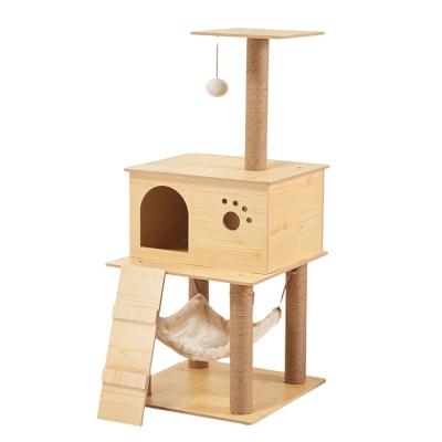 China Hot Selling Cat Tree Cat Tree Cat Tree Good Quality Removable Cover Solid Wood Climbing House for sale