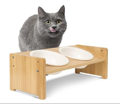 China Viable Factory Wholesale Custom Wooden Cat Bowl Pet Raised Adjustable Wooden Feeding Rack for sale