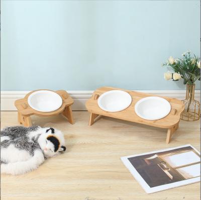 China Wholesale Custom Viable Wooden Pet Cat Bowl Holder Adjustable Pet Feeding Rack for sale