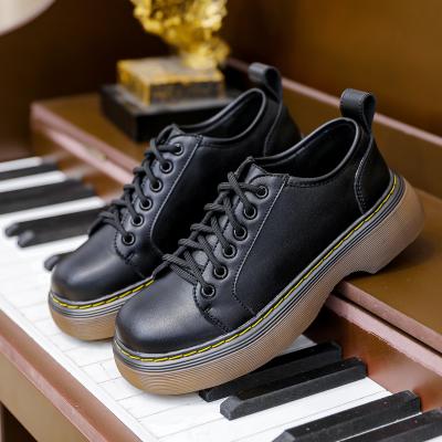 China Round Short Face Leather Shoes For Fall/Winter 2021 New British Style Plus Velvet Platform Women Casual Simple Round Toe Martin Shoes for sale