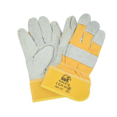 China Durable Cow Knocked Down Original Color Leather Leather With Full Polyester Yellow Palm Working Gloves for sale