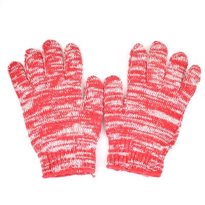 China Comfortable / Breathable 7G Red And White Mixed Color Yarn Machine Making Workers Cotton Working Gloves for sale