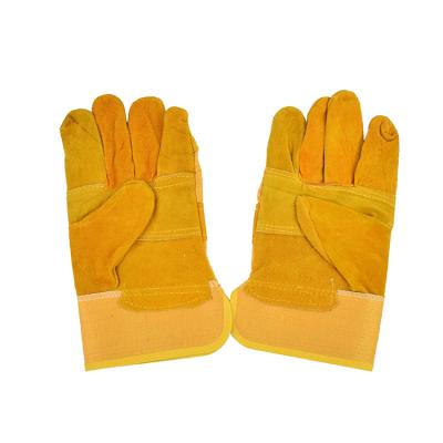 China Durable Yellow Cow Leather Cheapest Working Safety Gloves Reversed And Yellow Cow Leather for sale