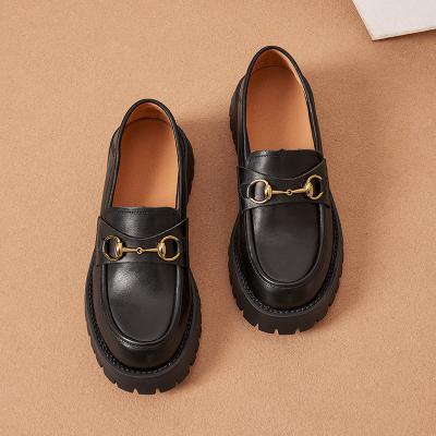 China Autumn 2021 women's leather shoes fashion trend new loafers shoes British style simple bottom thick-soled trifle fashionable leather for sale