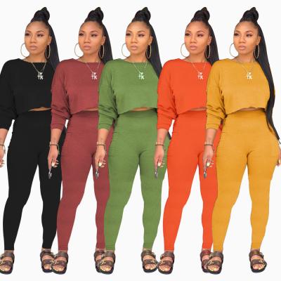 China Breathable 2020 Casual Candy Color Long Sleeve 2 Piece Set Womens Womens Clothing Two Piece Set Outfit for sale