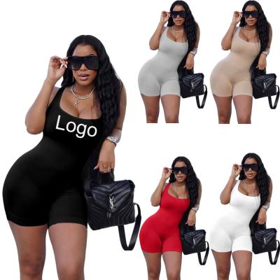 China Logo Outfits Sleeveless Shorts Jumpsuit Custom Made Breathable Casual And One Piece Rompers Tracksuits Summer Women Clothing for sale