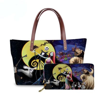 China Lightweight Luxury Design Handbags Women The Nightmare Before Christmas 2pcs/set Females Handbag&Wallet Top-handle Bags for sale