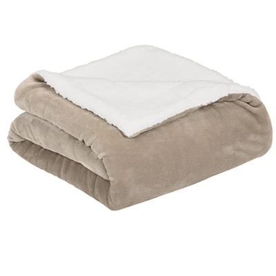 China Anti-Static Micromink Soft Blanket Sherpa Spray Taupe for sale