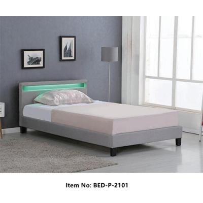 China P-2101 Easy Assembly Bedroom Furniture Leather Bed With Light Upholstered Frame Led Bed for sale