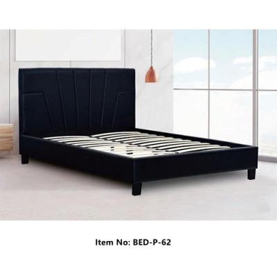 China Easy Assembly P-62 Luxury Bedroom Furniture Upholstered Black Leather Bed King Bed Frame for sale