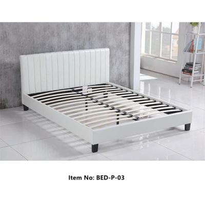 China P-03 Easy Assembly Slat Support King Bed Strong Wooden Frame Upholstered White Leather Bed for sale