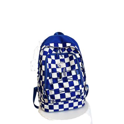 China 2022 New Schoolbag Waterproof Chessboard Double Shoulder Backpack Junior High School College Students Couple Backpack Handsome for sale