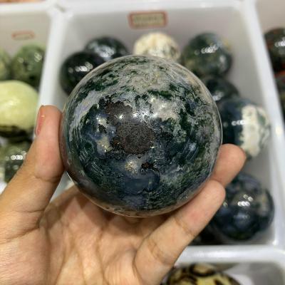 China China Wholesale Polished Natural Green Moss Agate Sphere Gem Stone Gorgeous Crystal Ball for sale