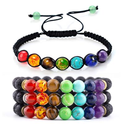 China Other Wholesale Lava Rock Meditation Relax Worry Bracelet Stretch Healing 7 Chakra Bracelet for sale