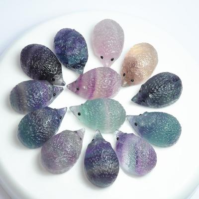 China China Wholesale High Quality Natural Gemstone Crystal Hand Carved Fluorite Hedgehog Carving for sale