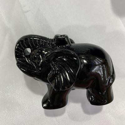 China China Wholesale Natural Quartz Obsidian Hand Carved Obsidian Elephant Crystal Carving for sale