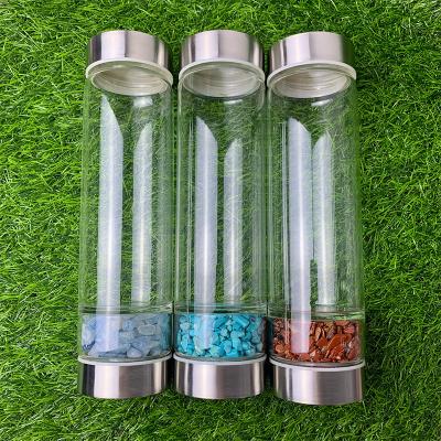 China ctystal Water Bottle Crystal Infused Gem Water Bottle Wholesale 500ml Wellness Glass Water Bottle From China for sale