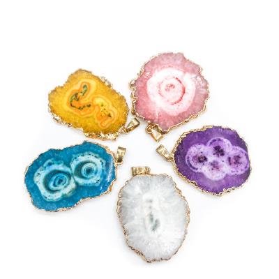 China China wholesale natural gemstone crystal agate slices pendant with druzy for DIY necklace for sale