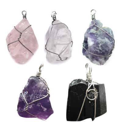 China China Wholesale Natural Crystal Wire Wrap Rough Gemstone Pendant For Necklace for sale