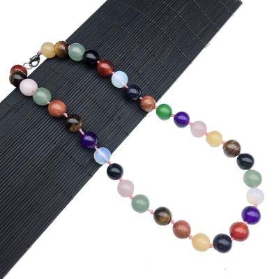 China China Wholesale Natural Gemstone Healing Beads Crystal Necklace Hand Knitting Chakra Necklace for sale