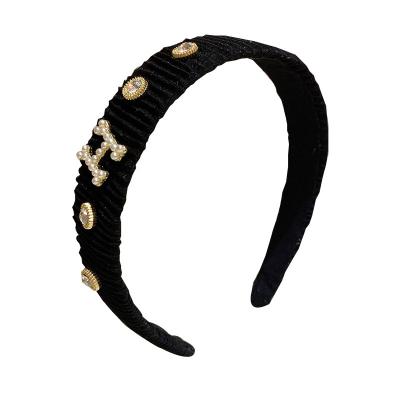 China New European and American style women's casual H beads adult rhinestone headband for makeup for sale