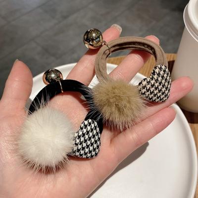 China Soft Fashion Love Elastic Hair Bands With Pom for sale