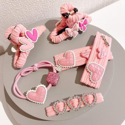 China Cut Girl Love Rhinestone Corduroy Snap Barrette Hair Clip Pink 2022 Lady for sale