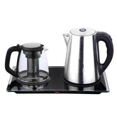 China Amazon Hot Selling Household Hotel Hot Sell Custom Double Rotate Stainless Steel 360 Degree Base Electric Teapot Kettle Tray Set for sale