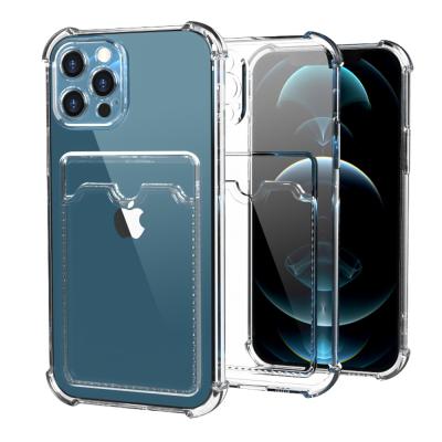 China Hot Selling Amazon Anti-fall Credit Card Holder Shockproof Clear Protective Clear Phone Case Cover For iPhone 11 12 13 Pro Max for sale