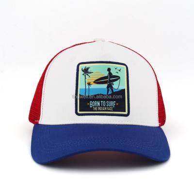 China JOINT Custom 5 Panel High Quality Wholesale Beach Surfing Woven Label Trucker Hat Mesh for sale