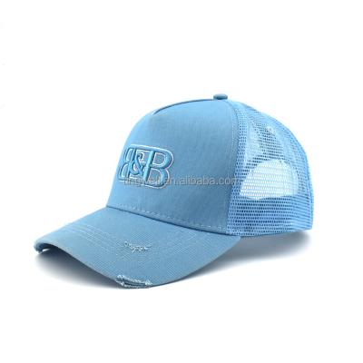 China Wholesale High Quality COMMON Sky Blue Classic 5 Panel Gorra 3D Embroidery Distressed Washed Dad Hat, Trucker Hat for sale